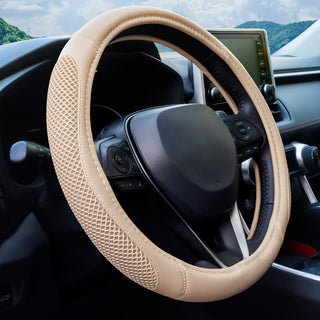 Premium Faux Leather Cool Mesh Grip Car Steering Wheel Cover with Breathable Grip