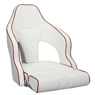 Buy white-w-red-piping Pro High Back Captain Bucket Flip Up Boat Seat