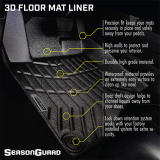 Season Guard 3D Floor Mat Liner, Ford F-150 Raptor Supercrew 2015-2020 Front and Rear Seat 3pc