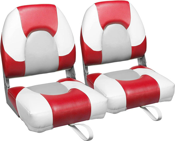 Red White Low Back Boat Seat Fold-Down Chair for Fishing Bass Boat